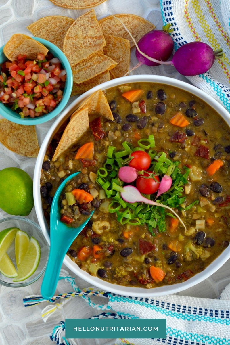 Chipotle Lentil Black Bean Soup Hello Nutritarian Vegan Whole Food Plant Based Eat to Live Food for Life Dr Fuhrman 