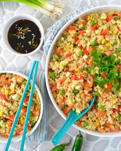 No Oil Vegan Fried Rice Recipe Tofu Fried Rice Dr Fuhrman Fast Food Genocide Eat to Live 6 week plan Dr Greger How Not to Die Daily Dozen meal plan Whole FOod Plant Based Low Sodium Fried Rice