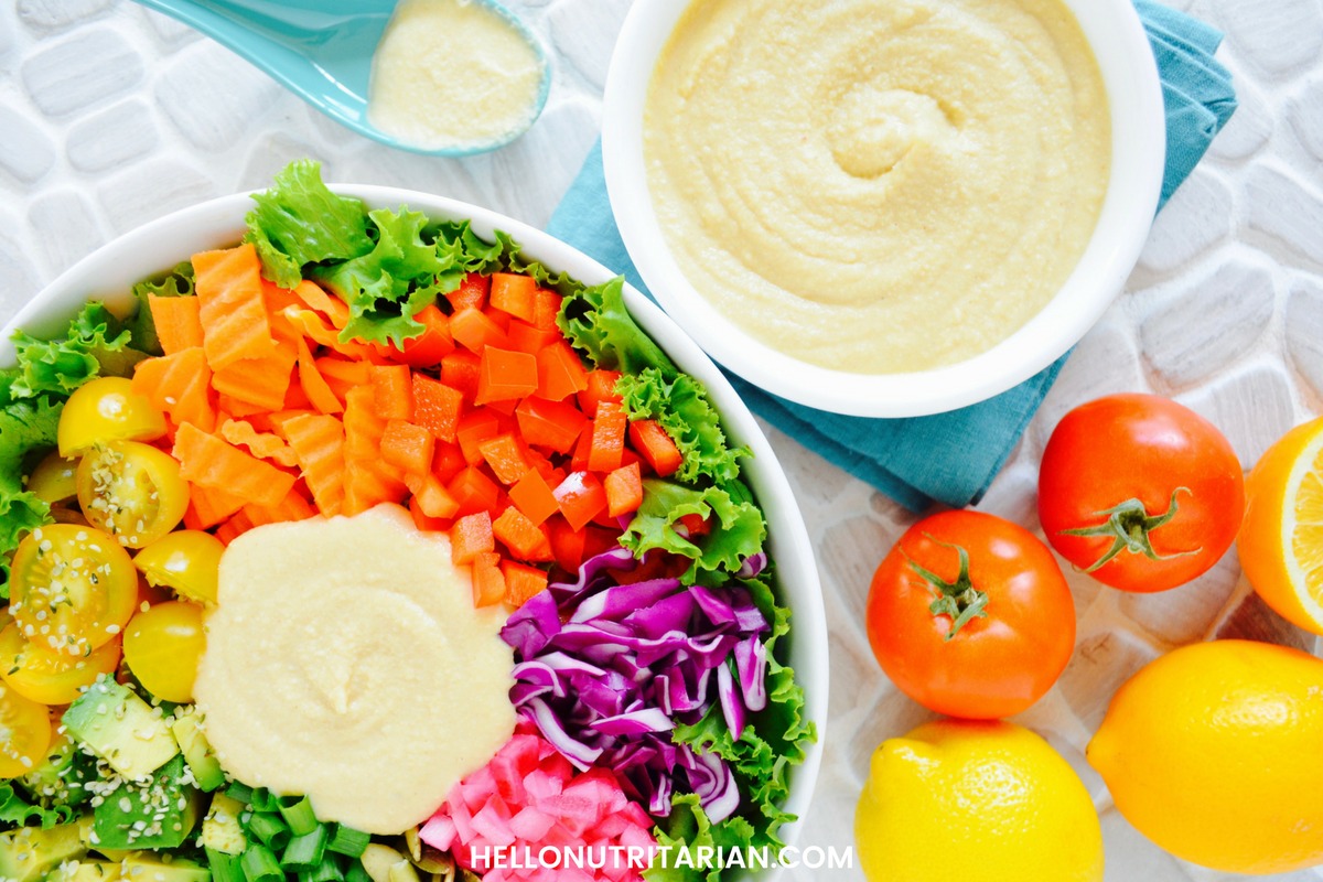 Extra creamy hummus salad dressing no oil low sodium vegan nutritarian hummus no oil salad dressing Dr Fuhrman Eat to Live 6 week plan Dr Greger How Not to Die recipes What the Health recipes