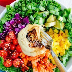 Hummus Balsamic Dressing Whole Food Plant Based Diet oil free vegan salad dressing Dr Greger How Not to Die What the Health Dr Fuhrman Eat to Live program the salad is the main dish