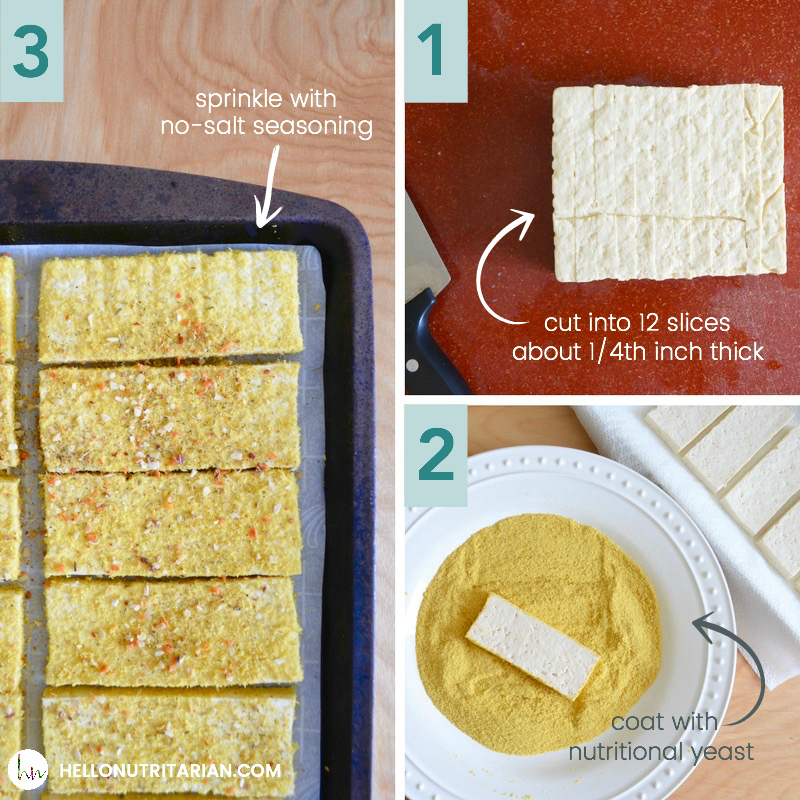 Crispy Baked Tofu Fingers recipe step by step no oil baked tofu recipe Dr Fuhrman Eat to Live plan nutritarian 6 week program