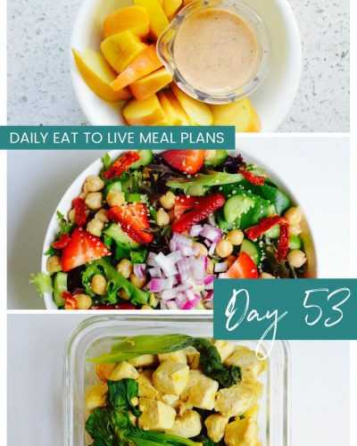 Daily Eat to Live Meal Plans Day 53 Dr Fuhrman Nutritarian 6 week plan Whole Food Plant Based Meal Plans Dr Greger How not to Die What the Health